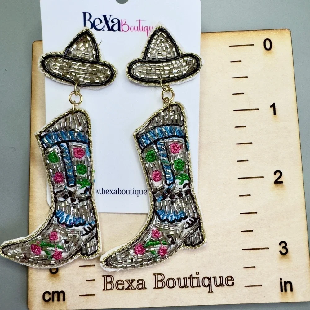 Beaded Cowboy Boot Earrings